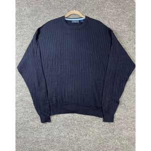 Joseph & Lyman Sweater Mens XXL Navy Blue Silk Cashmere Cable Knit Old Money